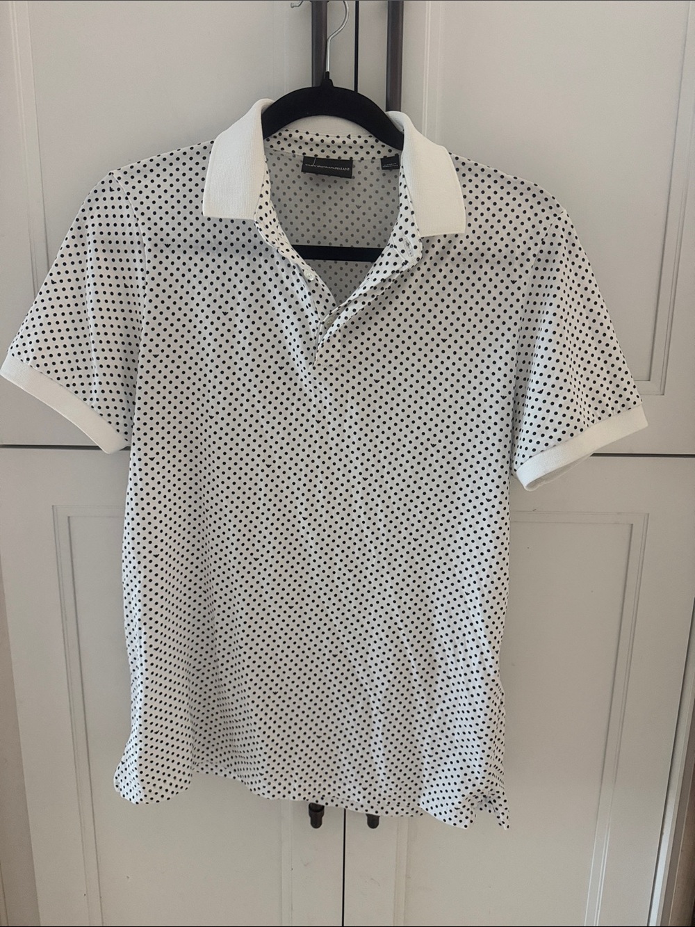 Emporio Armani White Polo with Black Micro Dot Pattern